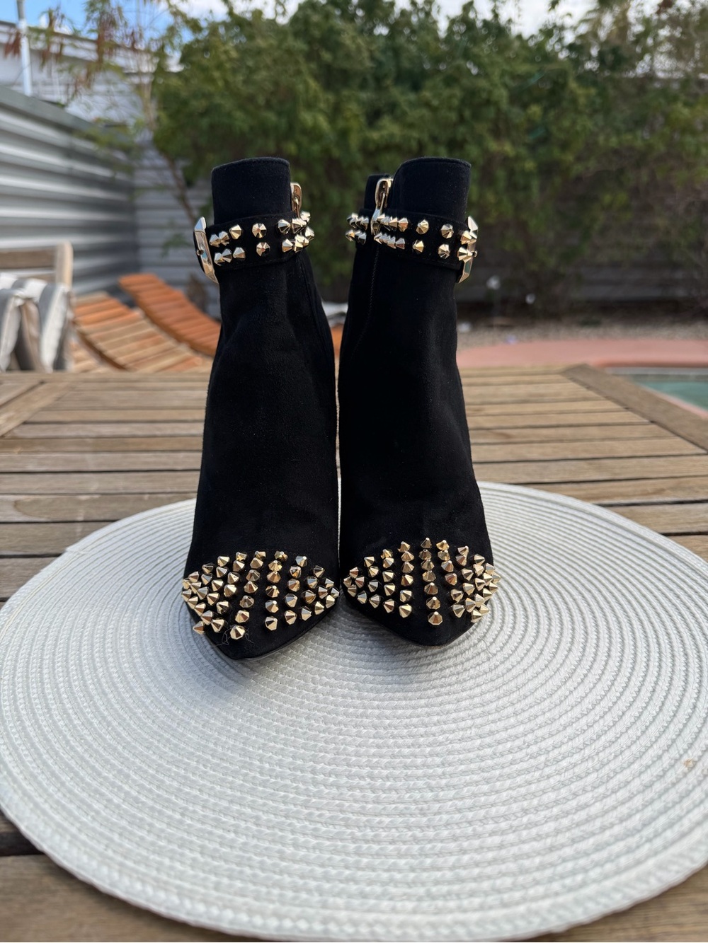Black Studded Pointed-Toe Ankle Boots